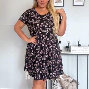 Women's Casual Plus Size Summer Dress with Pockets, V-Neck Short Sleeve T-Shirt